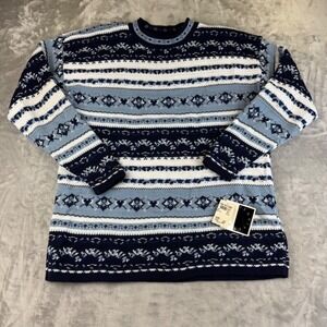 NWT Jennifer Moore Womens Vintage Sweater Blue Novelty Pattern Large‎ (1329)